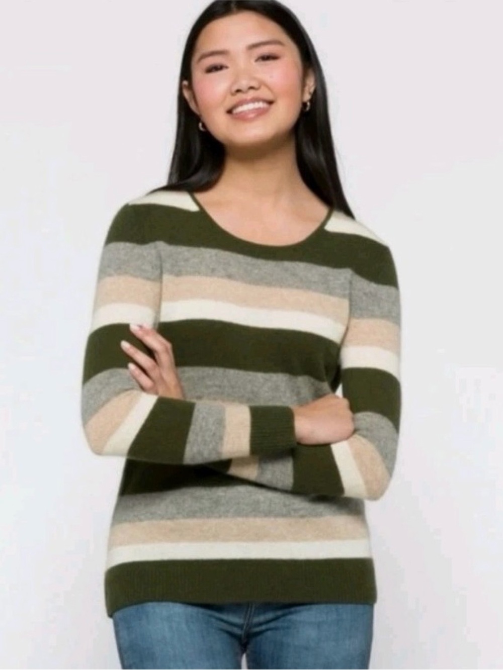 41 Hawthorn Women's Size M 100% Cashmere Scoop Neck Sweater Olive Green Tan Gray